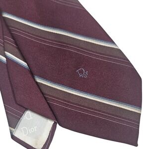 Christian Dior Burgundy‎ Striped Silk Necktie Mens Formal Business Accessory
